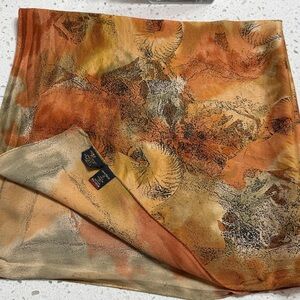 VTG Silk Abstract Shell Patterned 29”Square Scarf Fall‎ colors Japan/London chic